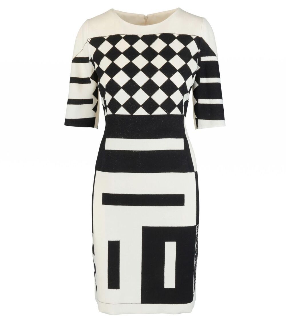 AKRIS Cream Black Kaleidoscope Abstract Geometric Wool Silk Dress Office SIZE 10